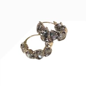 Sparkling Hoop Earrings‎ with Grey Crystal Accents Gold Tone NWOT